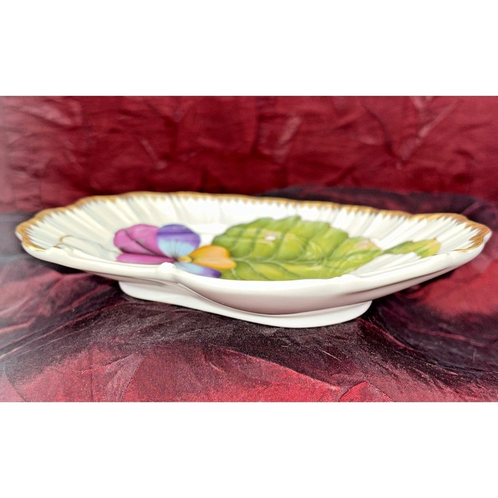 Anna Weatherley Handpainted Dragonfly Pansy Leaf Insect Accent Trinket Dish RARE - Picture 10 of 11